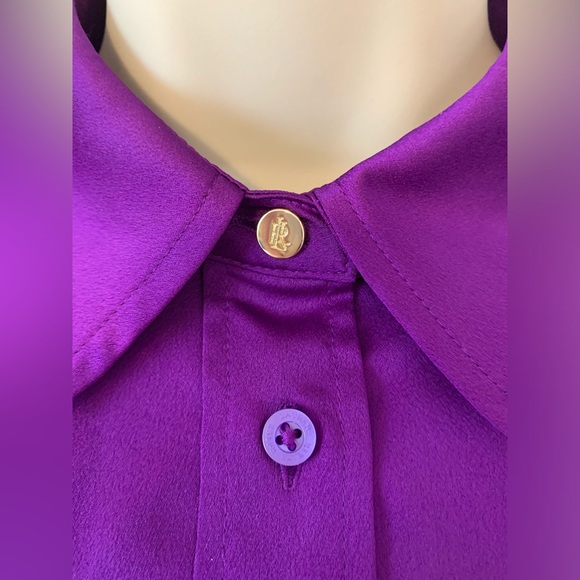 NWT Lauren Ralph Lauren Black Label Purple Satin Blouse PS Petite Small - Picture 2 of 7